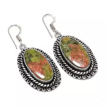 Серьги из натурального драгоценного камня унакит ручной работы из стерлингового серебра 925 пробы 2,13 дюйма y3W20