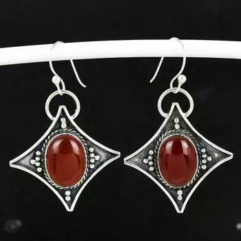 Серьги из натурального драгоценного камня сердолик, старинные серьги из стерлингового серебра 925 пробы, серьги-подвески из серебра в стиле бохо, подарки для вечеринок, подарки для нее 4 Cm красный