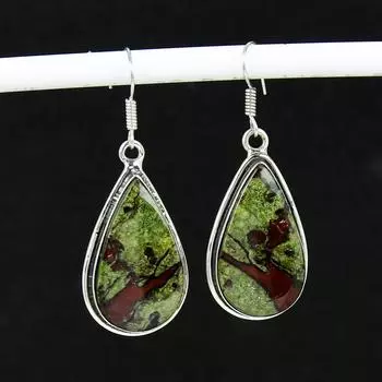 Серьги из натурального драгоценного камня Dragon Blood Jasper, антикварные серьги из стерлингового серебра 925 пробы, серьги-подвески из серебра в стиле бохо, подарок на день рождения 5.5 Cm зелёный