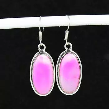 Серьги из натурального драгоценного камня Monalisa, старинные серьги из стерлингового серебра 925 пробы, серьги-подвески из серебра в стиле бохо, подарки на День матери, подарки для нее 5.5 Cm розовый