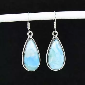 Серьги из натурального драгоценного камня Ларимар, старинные серьги из стерлингового серебра 925 пробы, серьги-подвески из серебра в стиле бохо, подарки на день рождения, подарки для нее 5.5 Cm синий