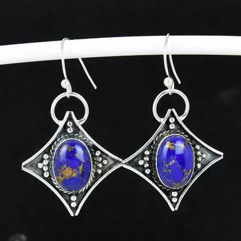 Серьги из натурального фиолетового бирюзового драгоценного камня, старинные серьги из стерлингового серебра 925 пробы, серьги-подвески из серебра в стиле бохо, подарок на день святого Валентина 4 Cm фиолетовый