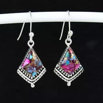 Серьги из натурального фиолетового камня King Spiny Oyster Turquoise Gemstone Antique, серьги из стерлингового серебра 925 пробы, серьги-подвески из серебра в стиле бохо, подарки 4 Cm фиолетовый