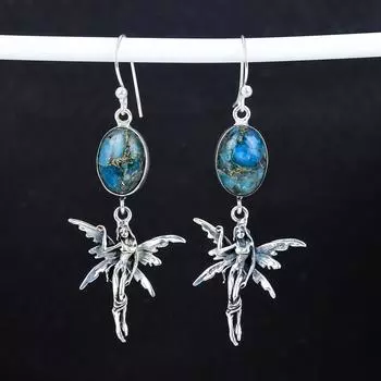 Серьги из натурального голубого апатита, старинные серьги из стерлингового серебра 925 пробы, серьги-подвески из серебра в стиле бохо, подарки для Thnkagiving Подарки для нее 2.95 синий