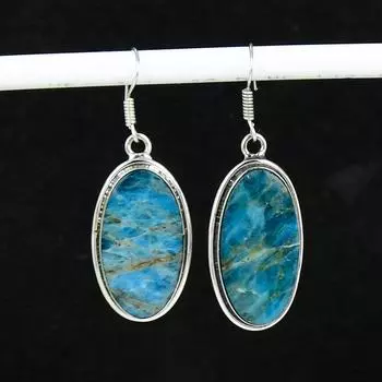 Серьги из натурального голубого апатита, старинные серьги из стерлингового серебра 925 пробы, серьги-подвески из серебра в стиле бохо, подарки для вечеринок, подарки для нее 5.5 Cm синий