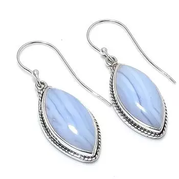 Серьги из натурального голубого кружевного агата из стерлингового серебра 925 пробы 1,50 дюйма f6F47