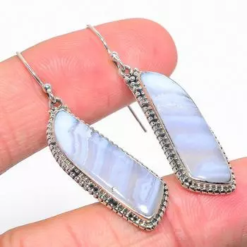 Серьги из натурального голубого кружевного агата, 925 пробы, подарочные, 2 дюйма, o2G28