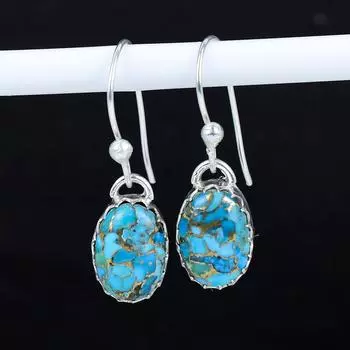 Серьги из натурального голубого медно-бирюзового драгоценного камня из стерлингового серебра 925 пробы, серьги-подвески из серебра в стиле бохо, подарки на годовщину, подарки для нее 2.16 синий