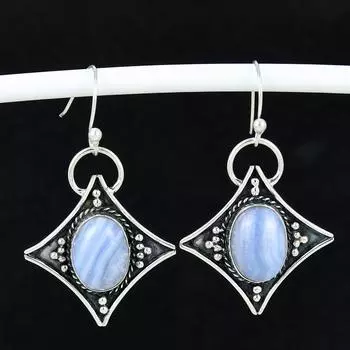 Серьги из натурального голубого шеелита, старинные серьги из стерлингового серебра 925 пробы, серьги-подвески из серебра в стиле бохо, подарки на помолвку, подарки для нее 4 Cm синий