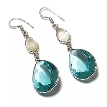 Серьги из натурального голубого топаза, халцедона, стерлингового серебра 925 пробы, 2,48 дюйма, r4s67