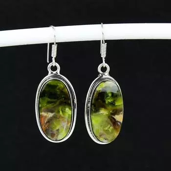 Серьги из натурального хромированного халцедона, антикварные серьги из стерлингового серебра 925 пробы, серьги-подвески из серебра в стиле бохо, подарки для вечеринок, подарки для нее 5.5 Cm зелёный