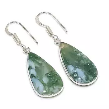 Серьги из натурального индийского мохового агата из стерлингового серебра 925 пробы 1,77 дюйма d7U71