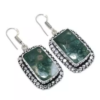 Серьги из натурального индийского мохового агата из стерлингового серебра 925 пробы 2,01 дюйма P1r57