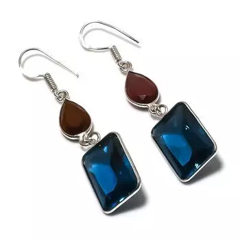 Серьги из натурального иолита, кварца, топаза, стерлингового серебра 925 пробы, 2,25 дюйма, a3M90