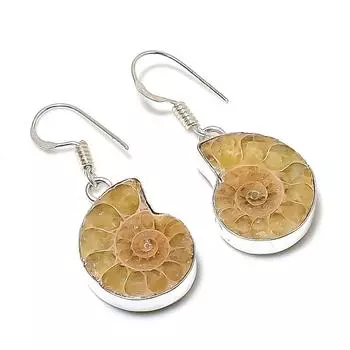 Серьги из натурального ископаемого драгоценного камня аммонита ручной работы из стерлингового серебра 925 пробы 1,65 дюйма O1s77