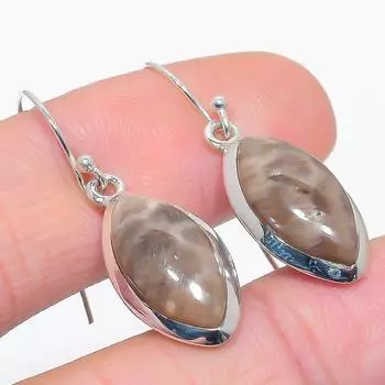 Серьги из натурального ископаемого коралла из стерлингового серебра 925 пробы 1,50 дюйма N4o61