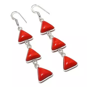 Серьги из натурального итальянского красного коралла из стерлингового серебра 925 пробы 2,99 дюйма A2u42