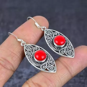 Серьги из натурального итальянского красного коралла из стерлингового серебра 925 пробы 1,97 дюйма h1Y98