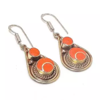 Серьги из натурального итальянского красного коралла из стерлингового серебра 925 пробы 2,05 дюйма g1L28