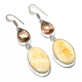 Серьги из натурального кальцитового агата, морганита из стерлингового серебра 925 пробы 2,60 дюйма a7T40