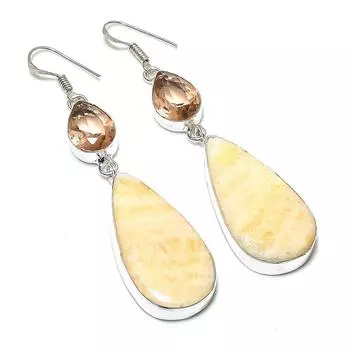 Серьги из натурального кальцитового агата, морганита из стерлингового серебра 925 пробы 2,99 дюйма b0N44