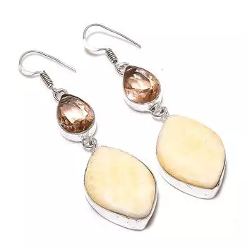 Серьги из натурального кальцитового агата, морганита из стерлингового серебра 925 пробы 2,76 дюйма B1m54