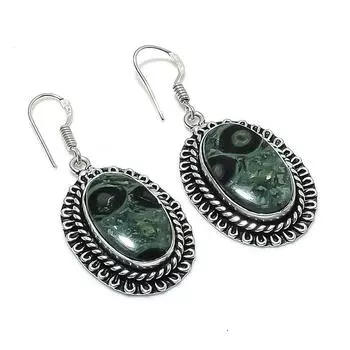 Серьги из натурального камня камбаба яшма из стерлингового серебра 925 пробы 2,05 дюйма Y1T97