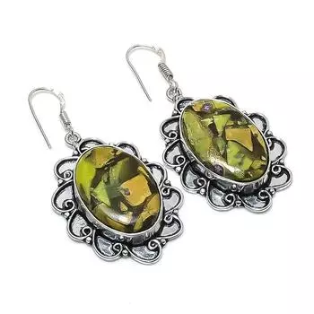 Серьги из натурального камня стихтит, драгоценный камень, стерлинговое серебро 925 пробы, 2,36 дюйма, k6z91