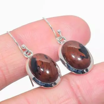 Серьги из натурального красного дерева и обсидиана из стерлингового серебра 925 пробы 1,50 дюйма O4o62