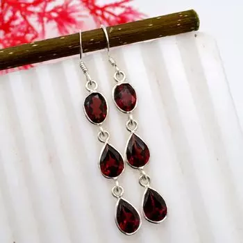 Серьги из натурального красного граната овальной огранки, стерлинговое серебро 925 пробы, серебряные серьги ручной работы с каплями и болтами, серебряные дизайнерские серьги для женщин, свадьбы красный