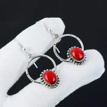 Серьги из натурального красного коралла, серьги из стерлингового серебра 925 пробы, серьги-подвески ручной работы в стиле бохо из серебра, подарок на день рождения для мужчин 2.16 красный