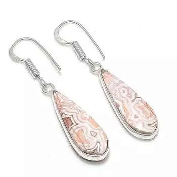 Серьги из натурального лагунного кружевного агата из стерлингового серебра 925 пробы 1,77 дюйма j7s51