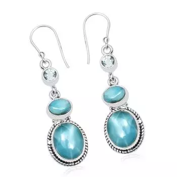 Серьги из натурального ларимара и голубого топаза, серебро 925 пробы, висячие серьги, ювелирные изделия из сережек ручной работы, подарок на Пасху синий