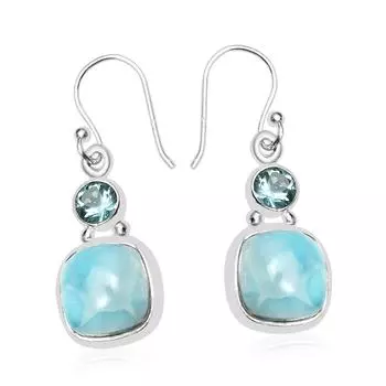 Серьги из натурального ларимара и голубого топаза, серебро 925 пробы, висячие серьги, ювелирные изделия из сережек ручной работы, подарок на Пасху синий