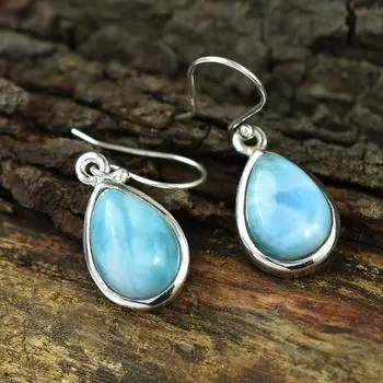 Серьги из натурального ларимара, женские серьги с подвесками из серебра 925 пробы, подарок для нее, серьги с ободом, подарок на день рождения, эффектные ювелирные изделия