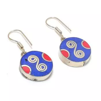 Серьги из натурального лазурита и коралла из стерлингового серебра 925 пробы 1,50 дюйма I8U73