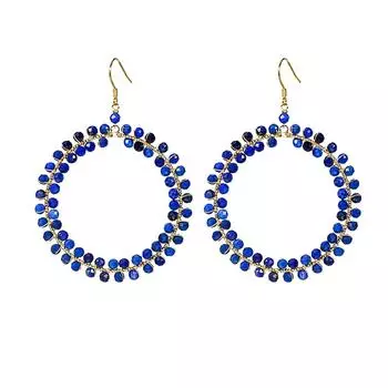 Серьги из натурального лазурита ручной работы, стерлинговое серебро 925 пробы, натуральный синий драгоценный камень, обруч из бисера, богемный круг, круглая бусина, шикарные висячие серьги-крючки