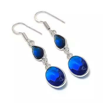 Серьги из натурального лондонского голубого топаза из стерлингового серебра 925 пробы 2,01 дюйма b4O35