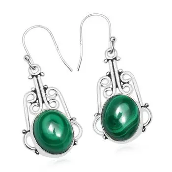 Серьги из натурального малахита, серебро 925 пробы, филигранные серьги, висячие серьги, украшения ручной работы, подарок на Пасху зелёный