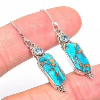 Серьги из натурального медно-голубого бирюзового и голубого топаза из стерлингового серебра 925 пробы 1,50 дюйма K8u75