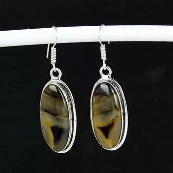 Серьги из натурального монтано-агата, старинные серьги из стерлингового серебра 925 пробы, серьги-подвески из серебра в стиле бохо, подарки на день рождения, подарки для нее 5.5 Cm коричневый