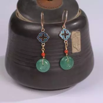 Серьги из натурального нефрита в китайском стиле в стиле ретро, серьги-чеонгсамы для одежды Xiuhe, женские простые и высококачественные аксессуары зелёный