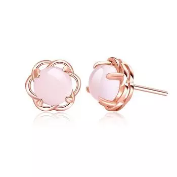 Серьги из натурального порошка, женские темпераментные корейские серебряные простые круглые серьги с камнем гибискуса