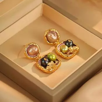 Серьги из натурального пресноводного жемчуга, модные длинные серьги-гвоздики с бахромой, квадратные серьги в стиле барокко, легкие роскошные ретро-серьги для женщин 18K