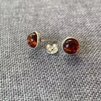 Серьги из натурального янтаря 1 пара Sunrise International Natural Gemstone 5to10mm жёлтый