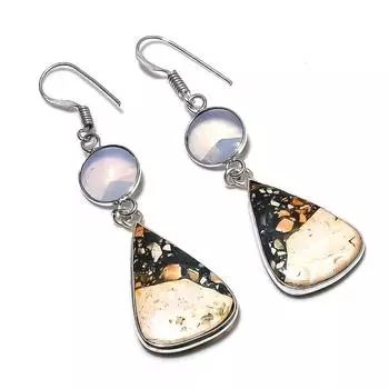 Серьги из натурального яшмы Малигано, опала из стерлингового серебра 925 пробы 2,40 дюйма K6K06