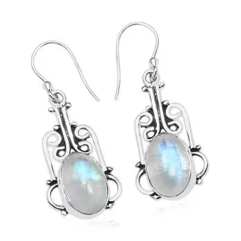 Серьги из натурального радужного лунного камня, серебро 925 пробы, филигранные серьги, висячие серьги ручной работы, подарок на Пасху белый