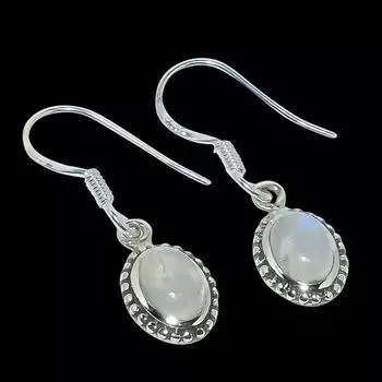 Серьги из натурального радужного лунного камня ручной работы из цельного серебра 925 пробы 1,25 дюйма W1u45