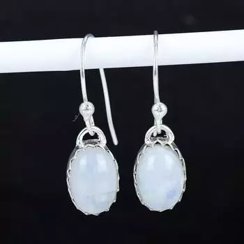 Серьги из натурального радужного лунного камня 925 пробы, серьги-подвески из серебра в стиле бохо, подарки на день рождения, подарки для нее 2.16 белый