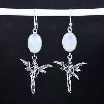 Серьги из натурального радужного лунного камня, антикварные серьги из стерлингового серебра 925 пробы, серьги-подвески из серебра в стиле бохо, подарки на помолвку, подарки для нее 2.95 белый